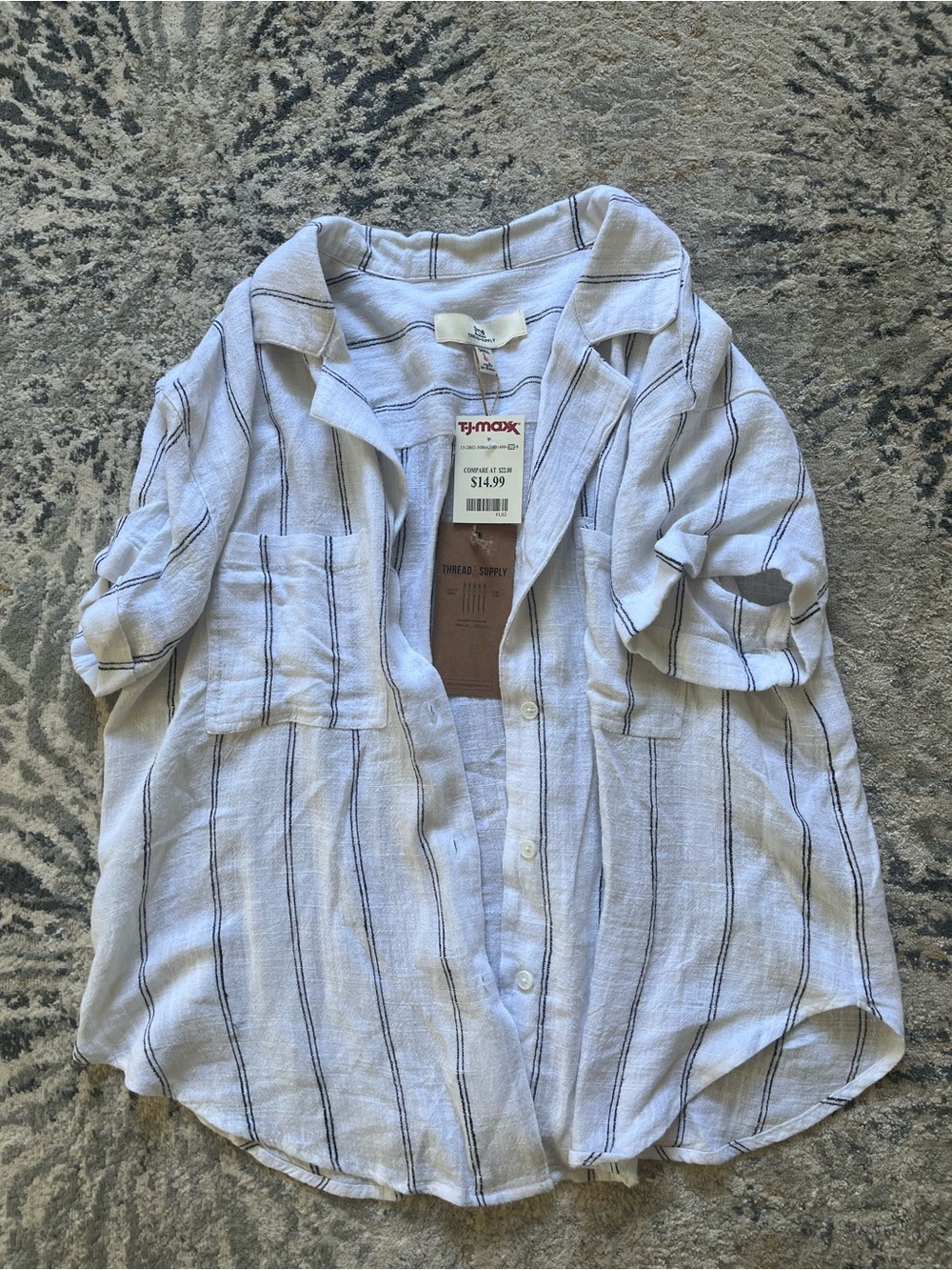 Thread & Supply White Button-Down Linen-Blend Striped Shirt